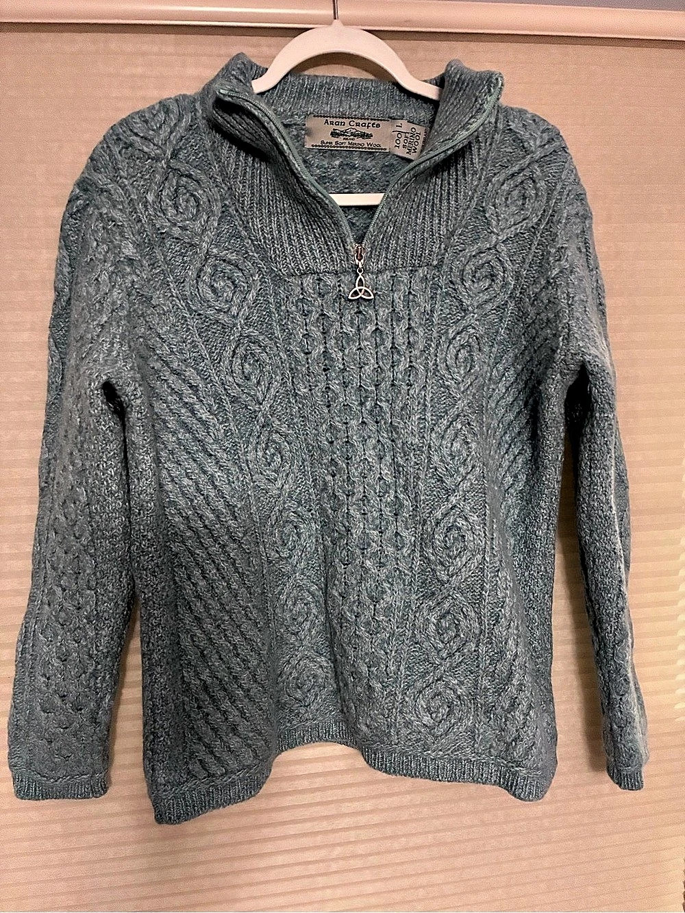 Aran Crafts Super Soft Merino Wool Half Zip Sweater Gray Large